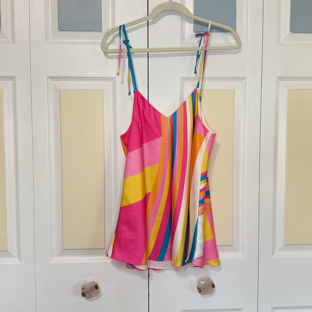 Julie Brown NYC Women XL Pink Abstract Geometric Tie Strap Camisole Tank Top